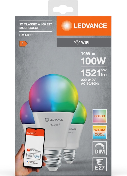Immagine prodotto Ledvance Smart+ Wifi Classic (E27, 14 W, 1521 lm, 3 x, F)