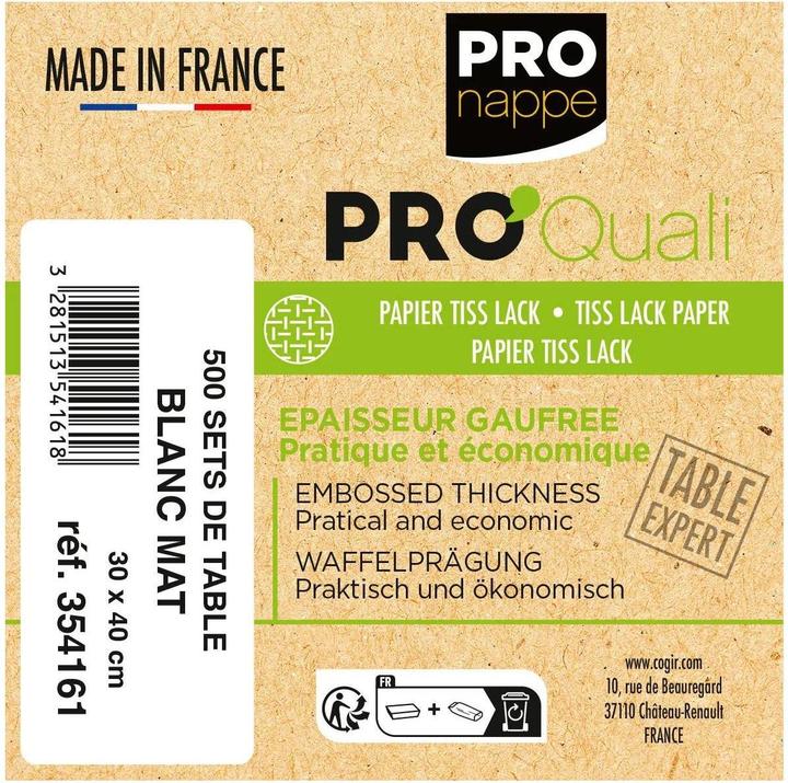 Nährwerte und Zutaten PROnappe Einweg-Tischset, 400 x 300 mm, mattweiá (40 x 30 cm)