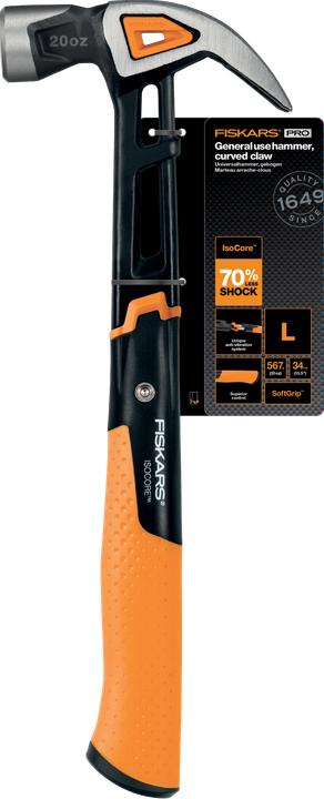 Produktbild Fiskars IsoCore lenktas dailidės plaktukas L 20oz (779 g)
