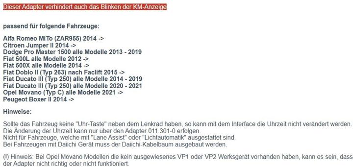 Nutritional values and ingredients RTA 014.316-0 LFB adapter