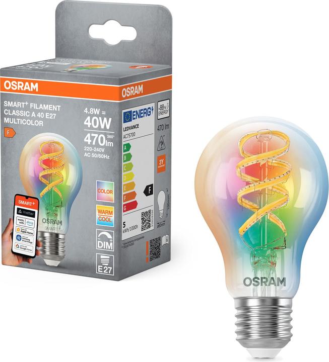 Produktbild Osram SMART+ MATTER Filament Classic A40 4.8W 827...865 Multicolor E27 (E27, 470 lm, 4x)