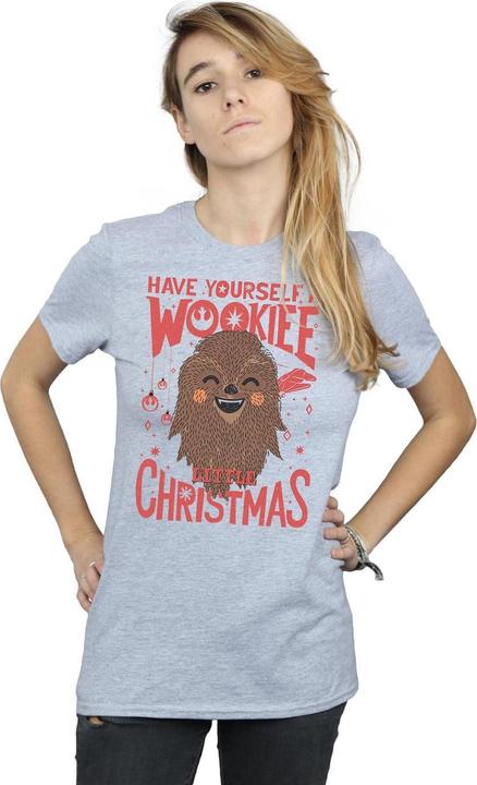 Actual product image Star Wars Womens/Ladies Wookiee Little Christmas Cotton Boyfriend T-Shirt (S)