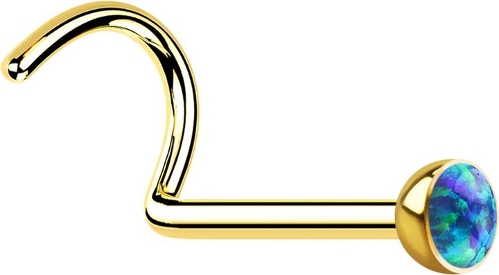 Image du produit Star Piercing Nasenstecker gebogen vergoldet mit Opal blau (sans laiton, Acier chirurgical 316L)
