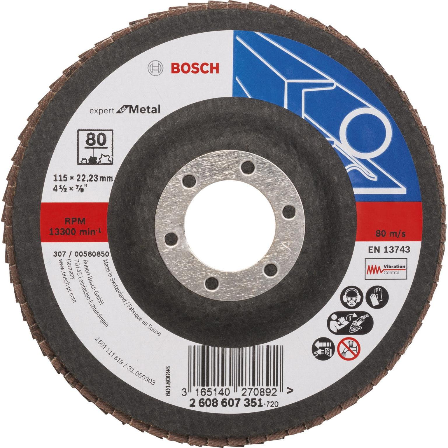 Bosch Professional Zubehör, Schleifmittel, Fächerschleifscheibe X551 Expert for Metal, gerade, 115 mm, 80 (80)