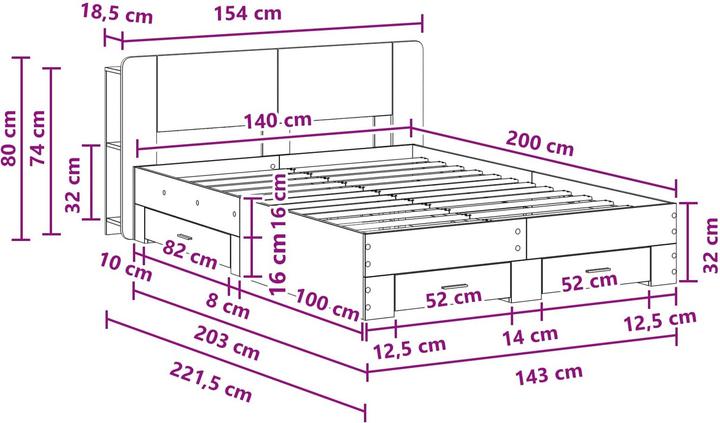 Produktbild vidaXL Bettrahmen (140 x 200 cm)