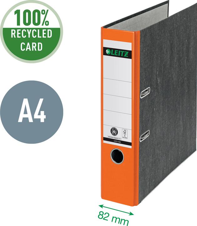 Produktbild Leitz Wolkenmarmor-Ordner, 180 Grad, DIN A4, 80 mm, orange farbiger Rücken, Einband aus Pappe, aussen (A4, 80 mm, 1 Stk.)