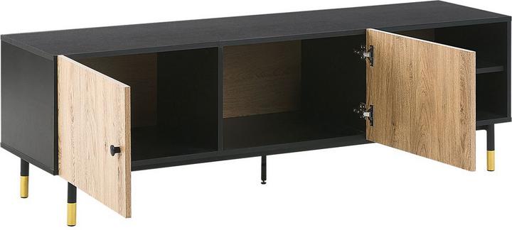 Image du produit Beliani Meuble TV noir avec bois clair ABILEN (150 x 40 x 48 cm)