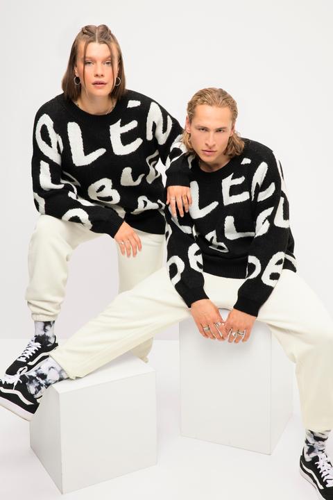 Image du produit Studio Untold Pull# oversize en maille jacquard à col rond et manches longues, unisexe (S)