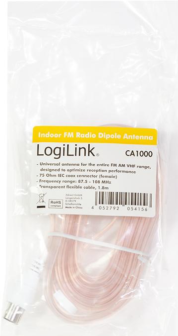 Produktbild LogiLink FM-Radio-Dipolantenne für den Innenbereich (75 dB, Antennenkabel)