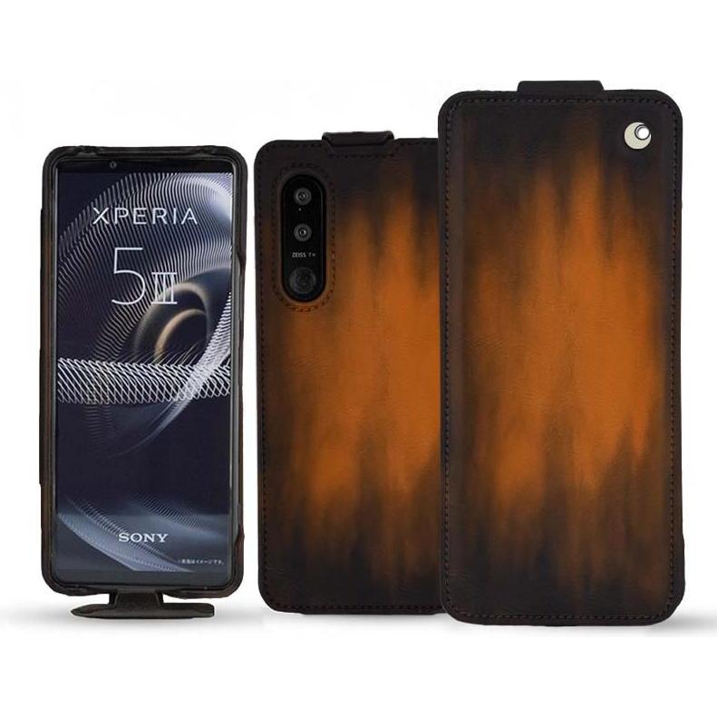 Noreve Lederschutzhülle vertikal (Sony Xperia 5 III), Smartphone Hülle, Braun