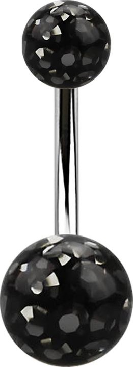 Actual product image Star Piercing Banana silver with two crystal balls black epoxy protective layer (without brass, Surgical steel 316L)