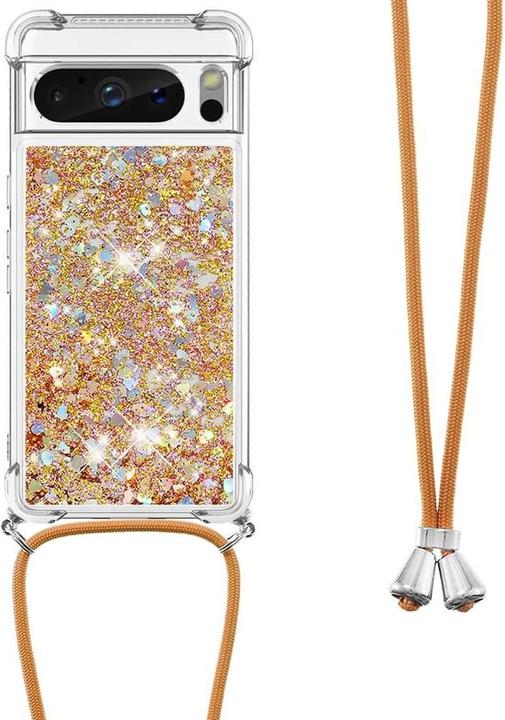 Actual product image Cover-Discount Google Pixel 8 Pro - Glitter case with lanyard gold (Google Pixel 8 Pro)