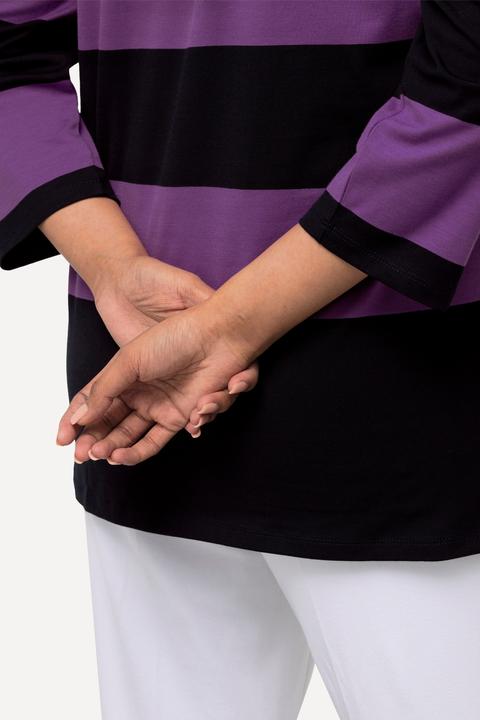 Immagine prodotto Ulla Popken Maglia in cotone Pima con righe, scollo a girocollo e maniche a 3/4 (46, 48)