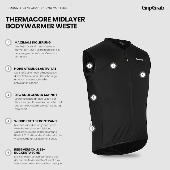 Produktbild GripGrab ThermaCore Bodywarmer Mid-Layer Weste (M)
