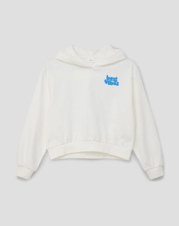 Produktbild s.Oliver Sweatshirt Cropped-Sweatshirt mit gummiertem Rückenprint im Oversized-Schnitt (M, S)