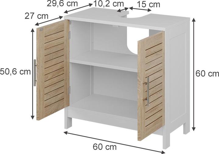 Produktbild Vicco Waschbeckenunterschrank Looma, Weiss/Eiche, 60 x 60 cm mit 2 geschlossenen Fächern (60 x 29.60 x 60 cm)