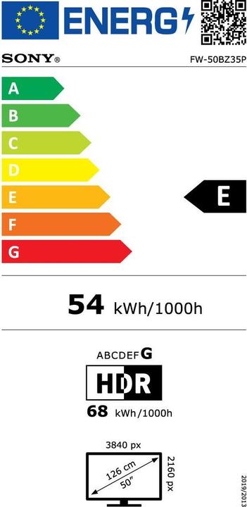Energy Label Sony FW50BZ35PB.CEI 50IN (3840 x 2160 Pixels, 50")