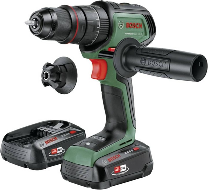 2x 18 V, Batteria da 2,5 Ah, caricabatterie, valigetta, tappo magnetico, punta per cacciavite, impugnatura aggiuntiva, caricabatterie AL 18V-44, mandrino in metallo sostituibile