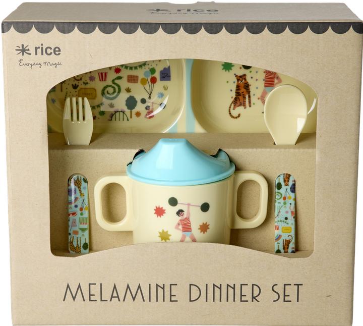 Rice - Melamine Baby Dinner Set - Fun Fair Print - Mint and Blue