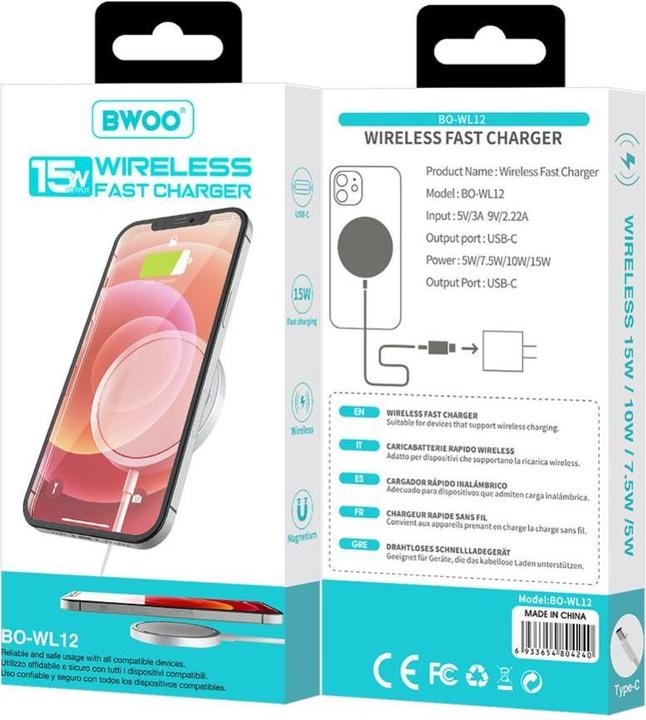 Immagine prodotto Bwoo Wireless charger WL-12 PD wireless charger 15W black (15 W)