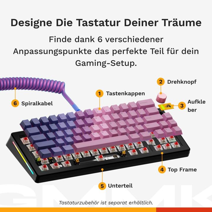 Actual product image Glorious GMMK 3 65 % custom gaming keyboard - barebone, ISO layout, black (Barebone, Cable)
