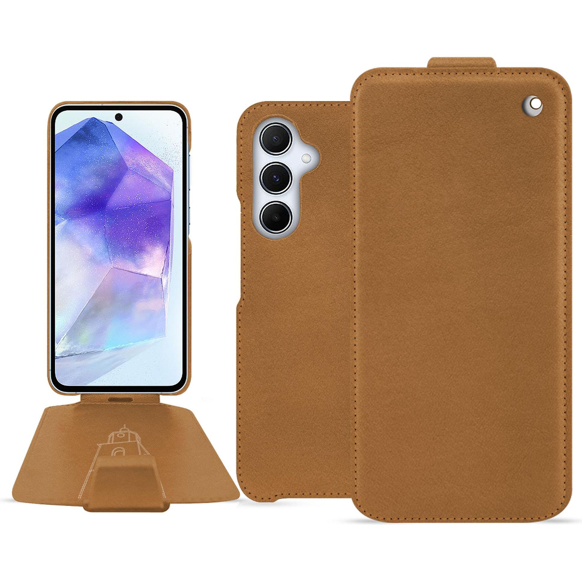 Thumbnail - Noreve Lederschutzhülle vertikal (Samsung Galaxy A55), Smartphone Hülle, Braun
