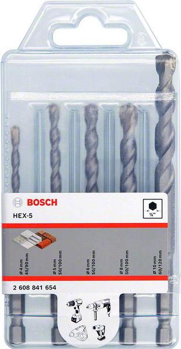 Bosch Zubehör HEX-5 Jeu de forets à béton 5pcs 4/5/6/8/10mm (4, 5, 6, 8, 10 mm)