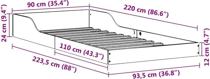 Actual product image vidaXL Plattformbettgestell (90 x 220 cm)