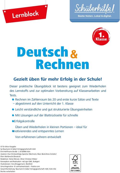 Actual product image Übungsblock Deutsch + Rechnen 1. Klasse (German, Anne Sheller, Ellen Weitbrecht, Eva Christian, Katja Speicher, Marc Beck, 2017)