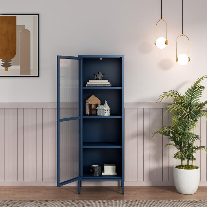 Produktbild En.Casa Vitrinenschrank Säkylä Stahl 150x50x35 cm Navyblau (150 x 50 x 35 cm)