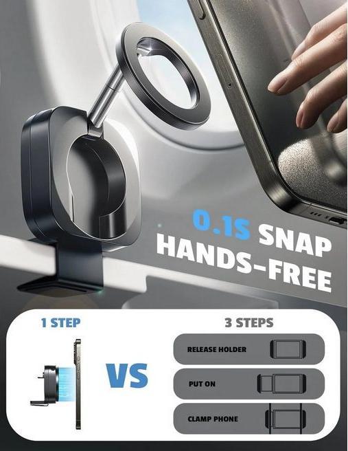 Image du produit Lisen Support universel pour smartphone pivotant à 360 degrés, pliable pour l'avion, le camping, le