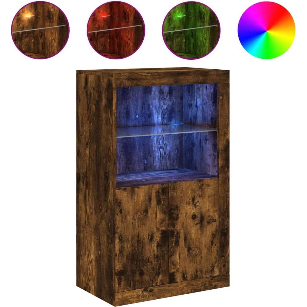 VidaXL, Kommode + Sideboard, Beistellschrank mit LED-Leuchten Räuchereiche (60.5 x 37 x 100 cm)