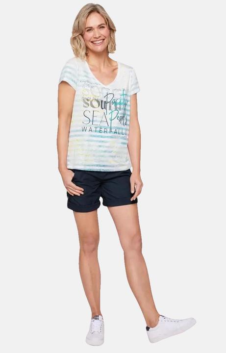 Immagine prodotto Soccx Shirt Streifenshirt mit Ausbrenner-Effekten, V-Ausschnitt und Label Print im Used Look (XS)