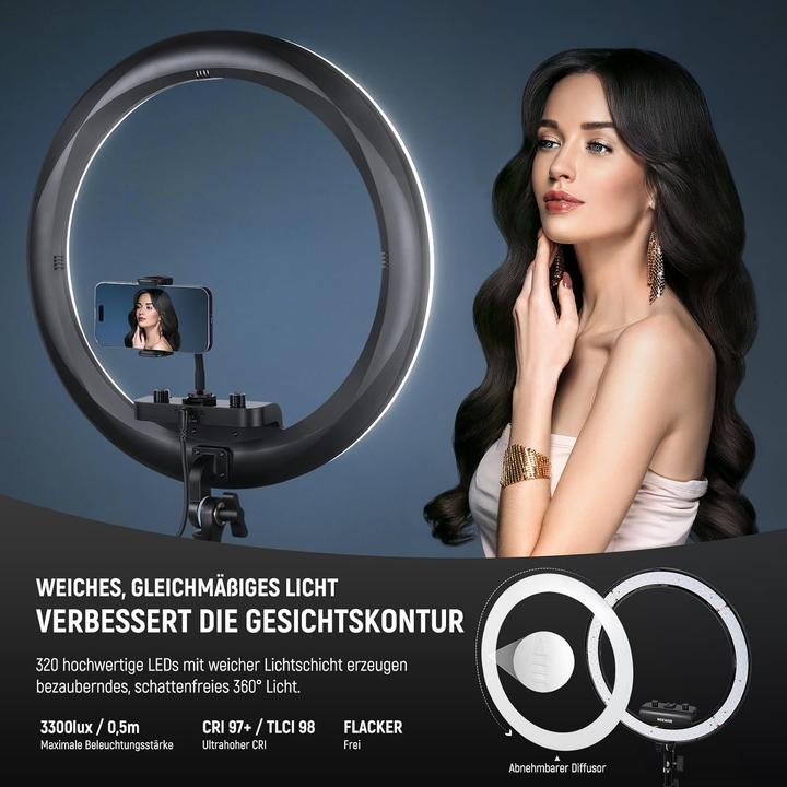 Actual product image Neewer Ringlicht RP18B Pro mit Stativ und Handyhalterung (Ring light)