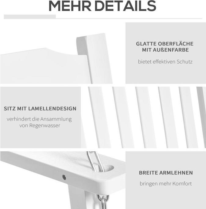 Image du produit Swisshandel24 Balançoire de jardin Banc suspendu pour 2 personnes Bois massif Patio Terrasse Jardin Blanc 117 x