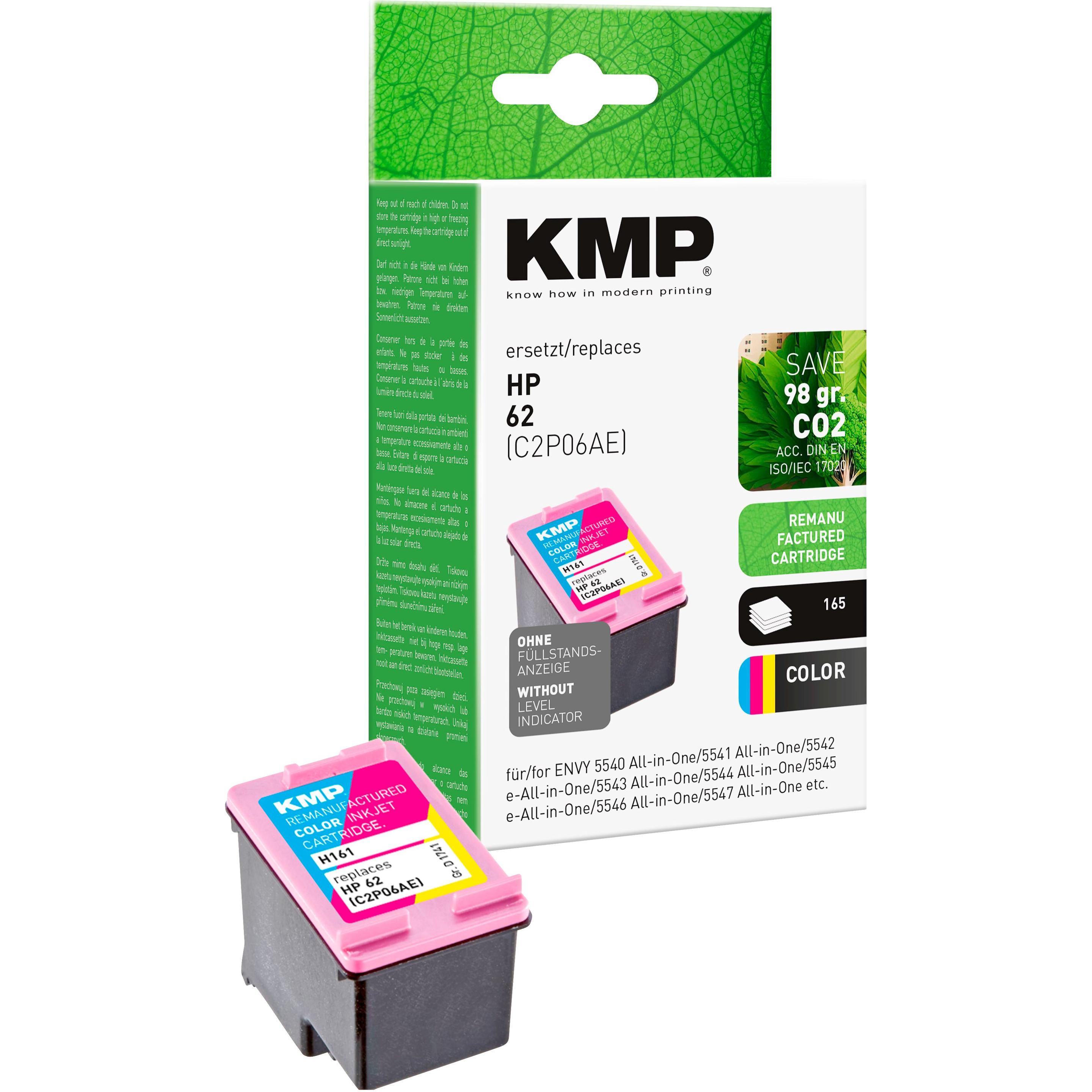 KMP, Cartucce, H161 Cartuccia d'inchiostro a 3 colori compatibile con HP C2P06AE No. 62 (M, C, Y)