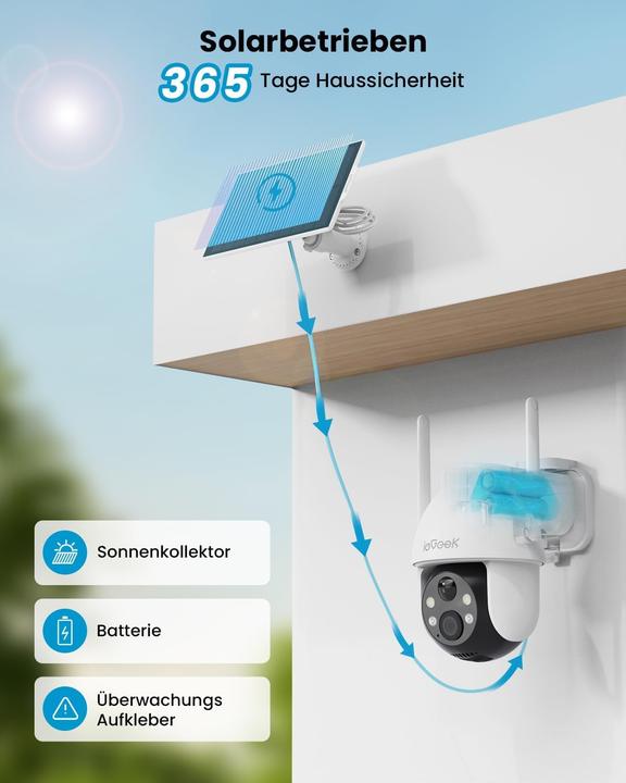 Image du produit IeGeek 2K 3MP PTZ Überwachungskamera mit Solar-Akku (2560 x 1440 Pixels)