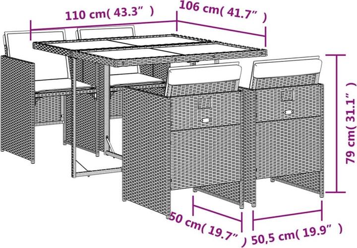 Produktbild vidaXL Garten Essgruppe (110 x 106 x 73 cm)