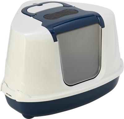 Moderna Hoek Kattenbak Flip Donkerblauw/Wit (Kattenbak open)