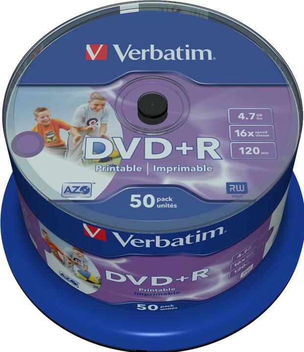Produktbild Verbatim DVD+R, 16x, 4.7GB, 50er Spindel, bedruckbar (50 x)