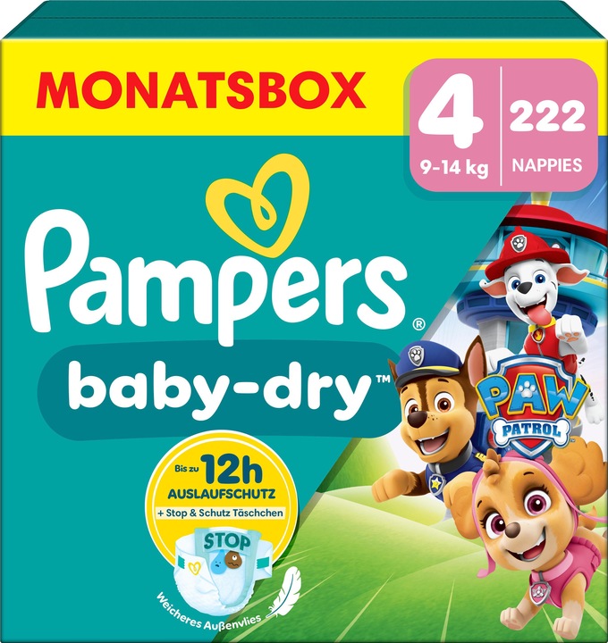 Actual product image Pampers Baby-Dry Paw Patrol Limited Edition (Size 4, Monthly box, 222 Piece)