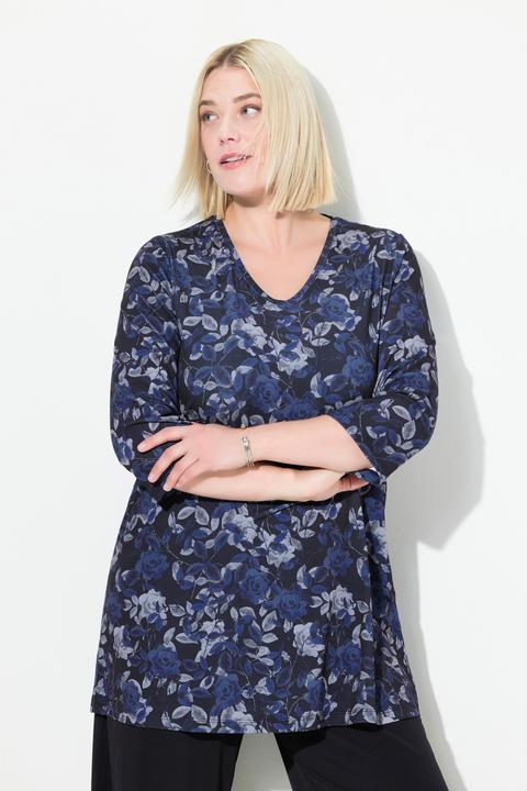 Produktbild Ulla Popken Longshirt, A-Linie, Allovermuster, V-Ausschnitt (58)