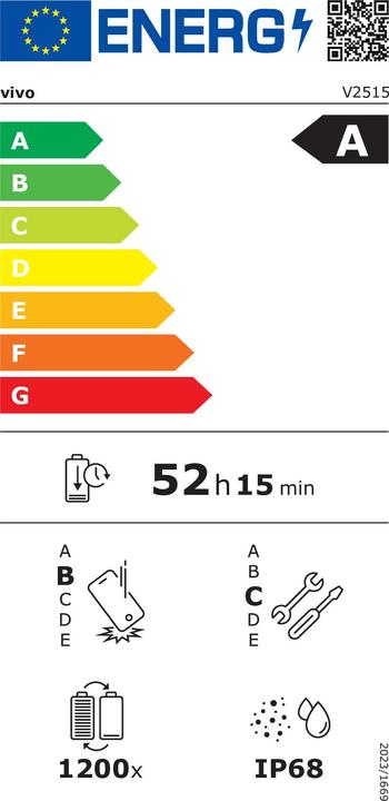 Energie-Label Vivo Smartphone 5671325 Octa Core 16 GB RAM 512 GB Rosa (512 GB, Halo Pink, Pink, 6.31", Dual SIM, 5G)