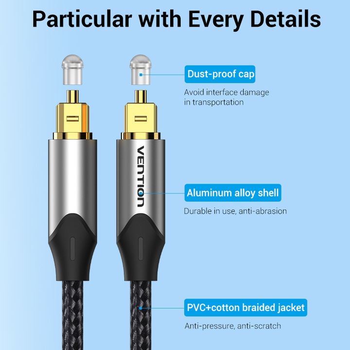 Actual product image Vention Optical Audio Cable 3m BAVHI Gray (3 m, TOSLINK)