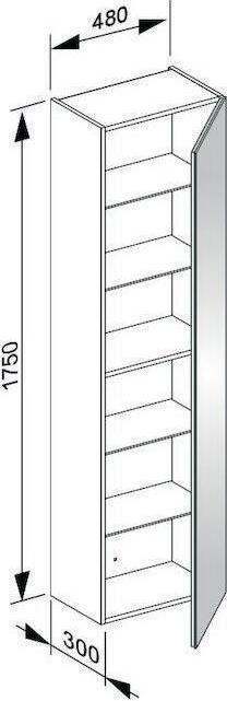 Actual product image Keuco Tall cabinet X-LINE 480x1750x300mm, stop right vulcanite