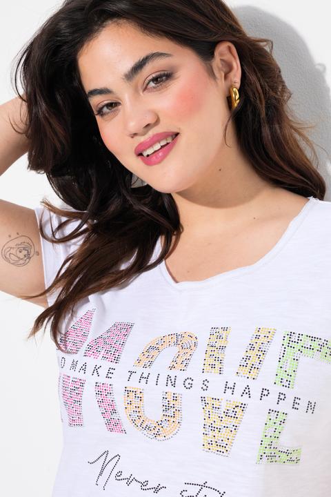 Produktbild Angel of Style T-Shirt, Komfort Fit, Neon-Ziersteinchen Schriftzug (52)