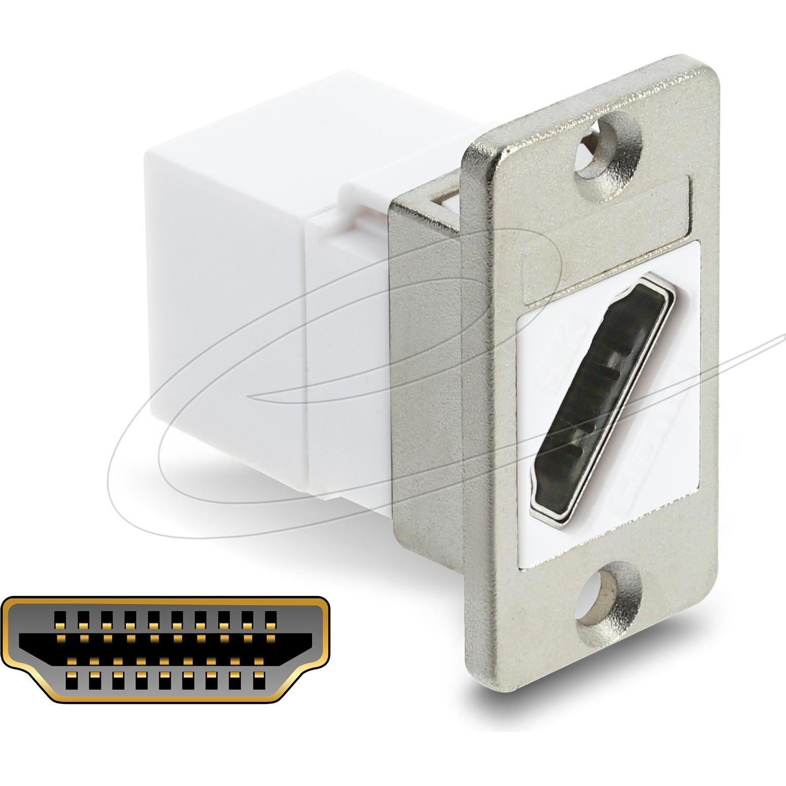 Delock Panel Mount HDMI Buchse zu HDMI Buchse diagonal 8K 60, Accessori per armadio rack, Bianco, Argento