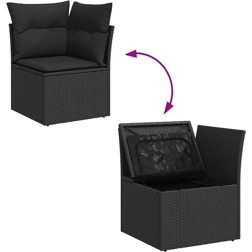 Thumbnail - VidaXL, Gartenlounge, 7-tlg. Garten-Sofagarnitur mit Kissen Schwarz Poly Rattan