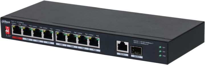 Actual product image Dahua Switch||PFS3110-8ET1GT1GF-96|Desktop/pedestal|8x10Base-T / 100Base-TX|1x10Base-T / 100Base-TX / 1000 (8 Ports)