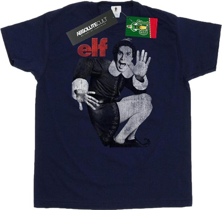Actual product image Elf Mens Mono Distressed Poster T-Shirt (XL)